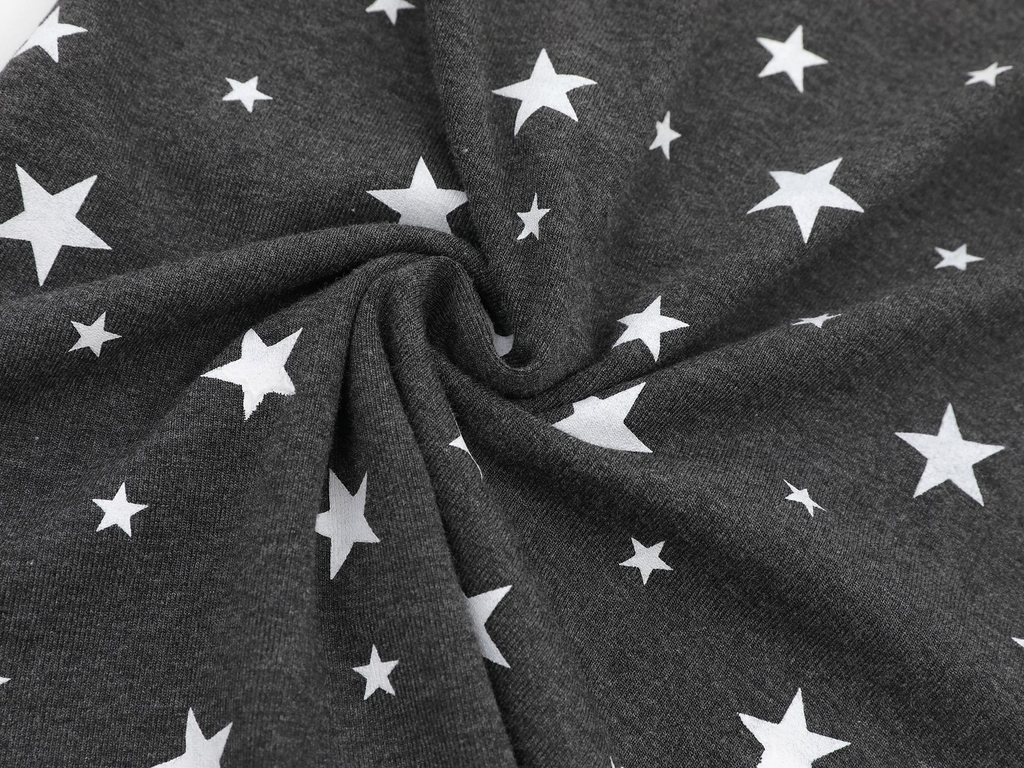 スター柄プリント VネックロングスリーブTシャツ