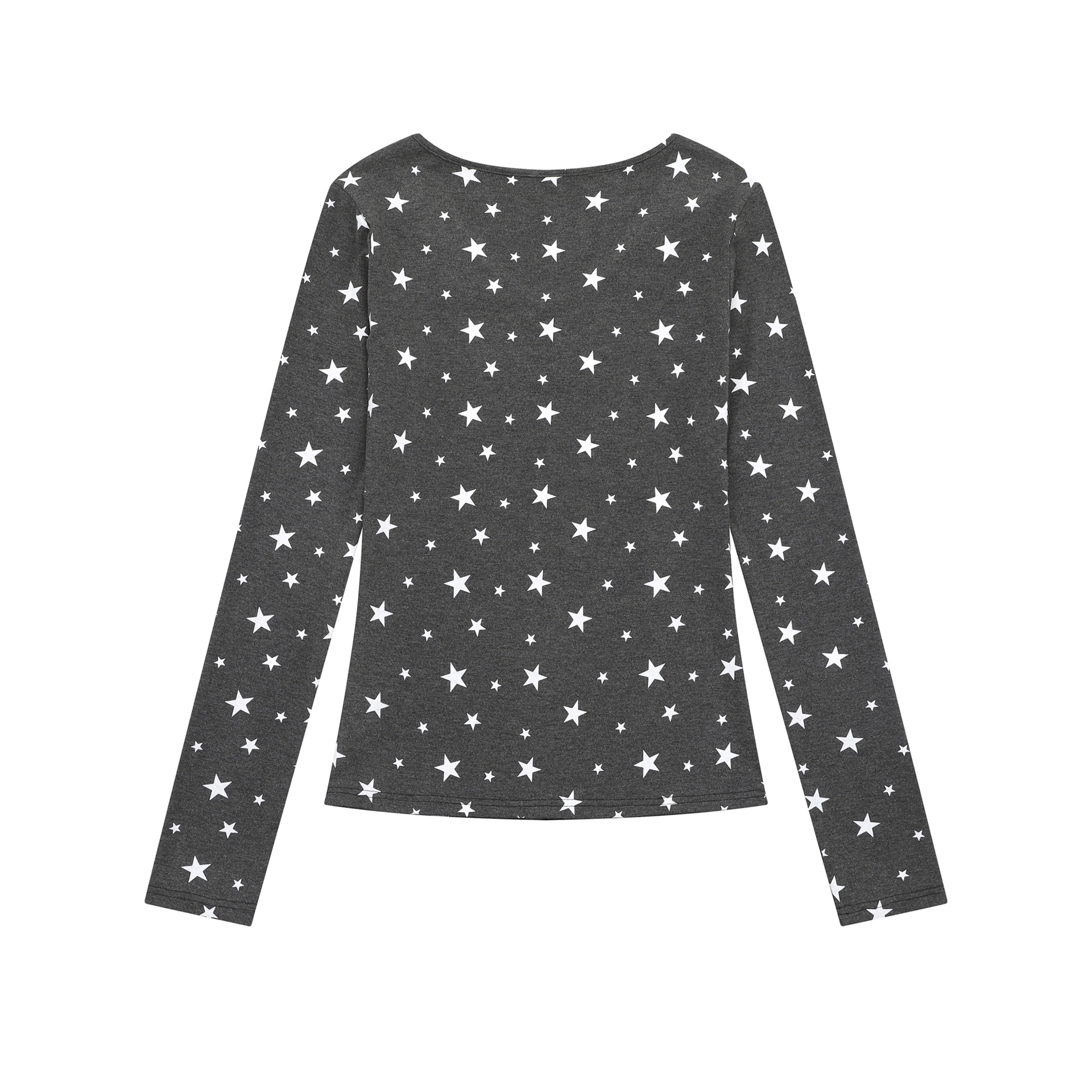 スター柄プリント VネックロングスリーブTシャツ