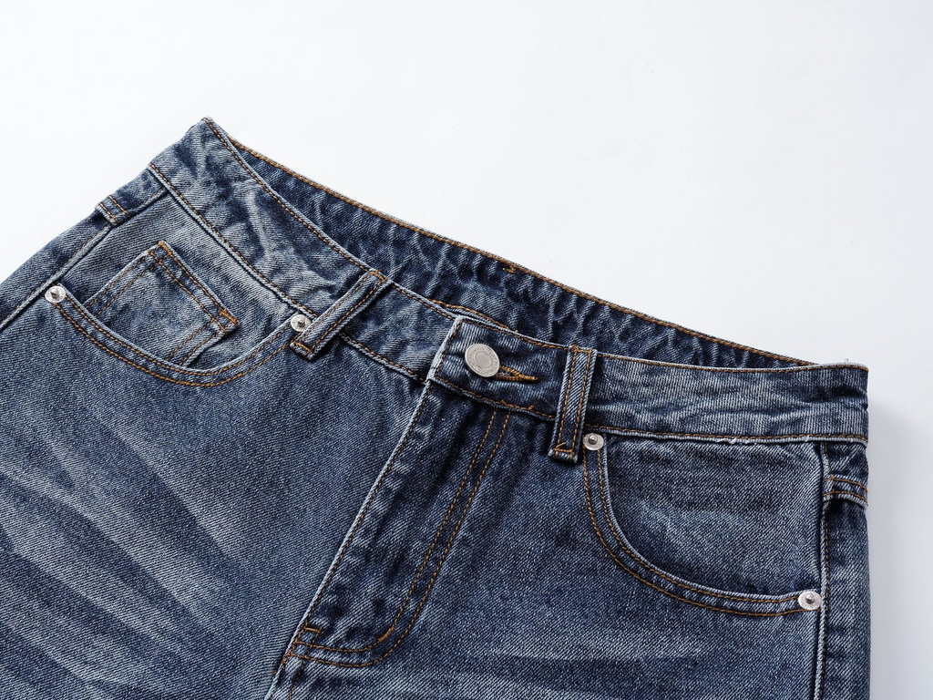 ダメージ加工ストレートデニムパンツ