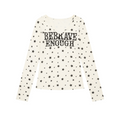 スター柄プリント VネックロングスリーブTシャツ